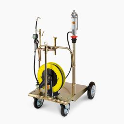 Chariot à huile avec ­enrouleur de tuyau pour fûts 180/220 kg
